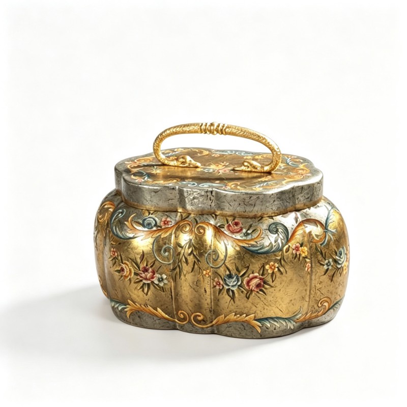 Gold Ribbed Handled Storage Box