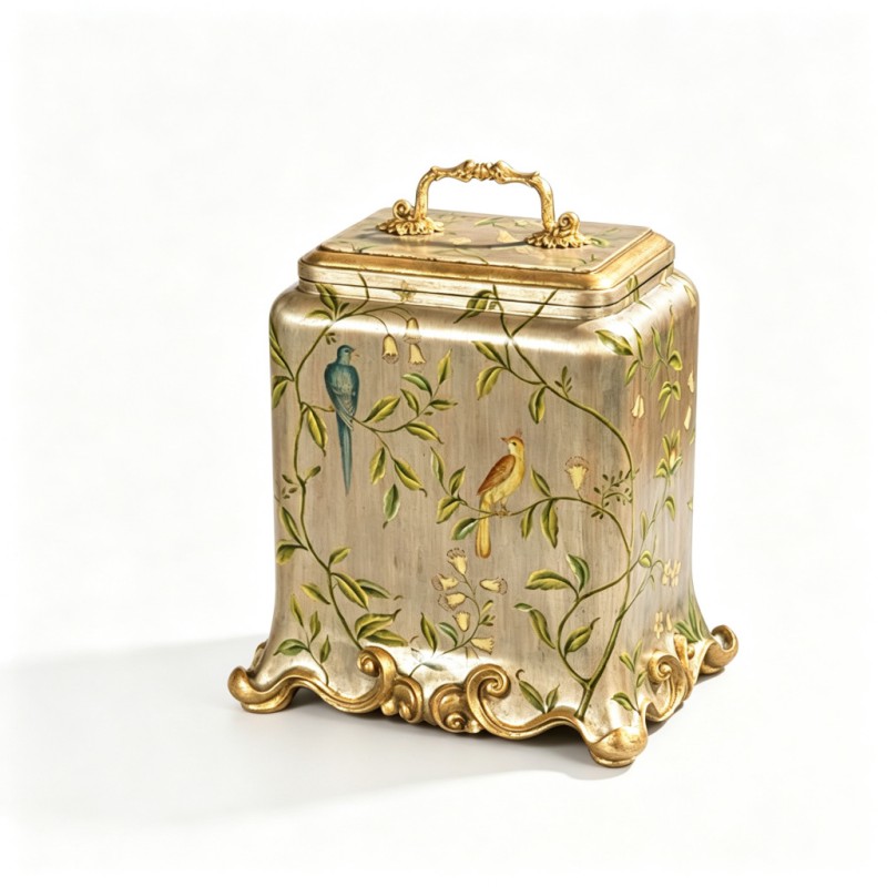 Silver Celadon-Vine Lily-of-the-Valley Twin-Bird Storage Jar