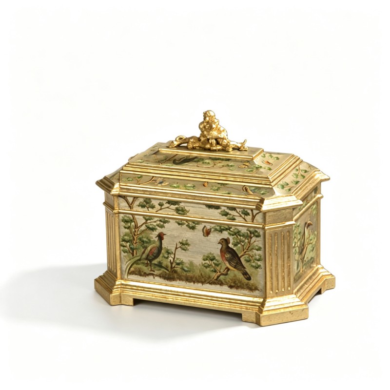 Gold Bird-Flower Hand-Painted Tall Jewelry Box
