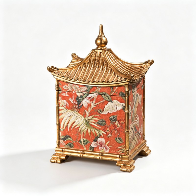 Orange-Red-Base Floral-Palm Pavilion-Box Ornament
