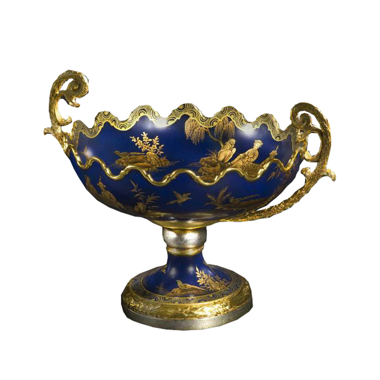 French Sapphire-Glaze Gilded Pedestal Fruit Bowl