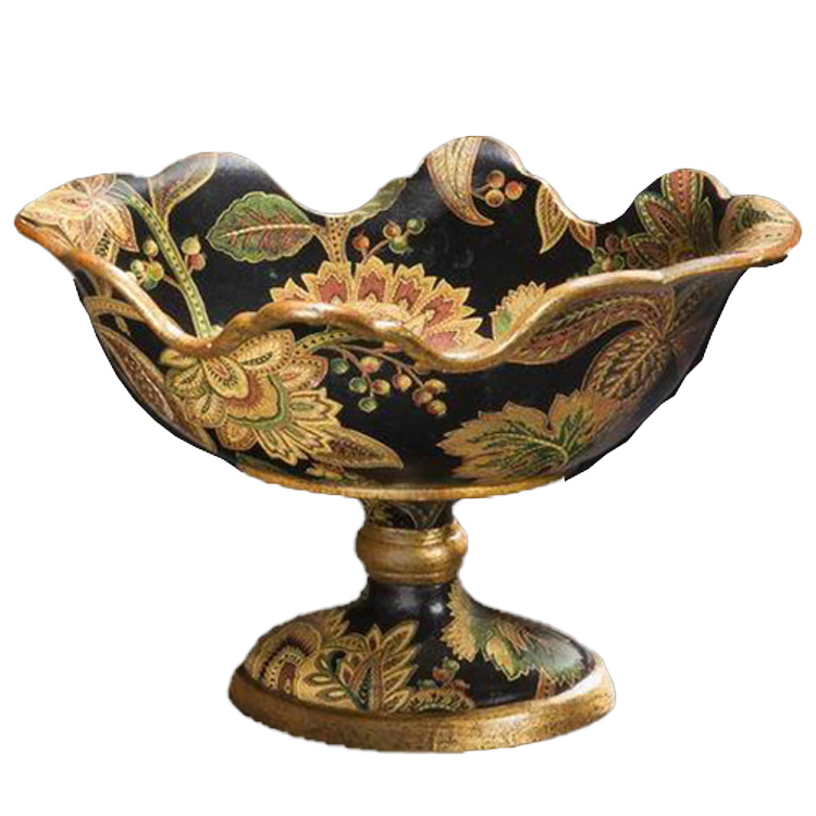 French Black Gilt Floral Pedestal Fruit Plate