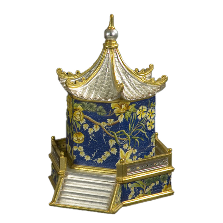 Chinese Deep-Blue Gilded Pavilion-Shape Ornament