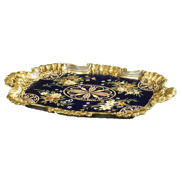 French Deep-Blue Gilded Carved Decorative Tray