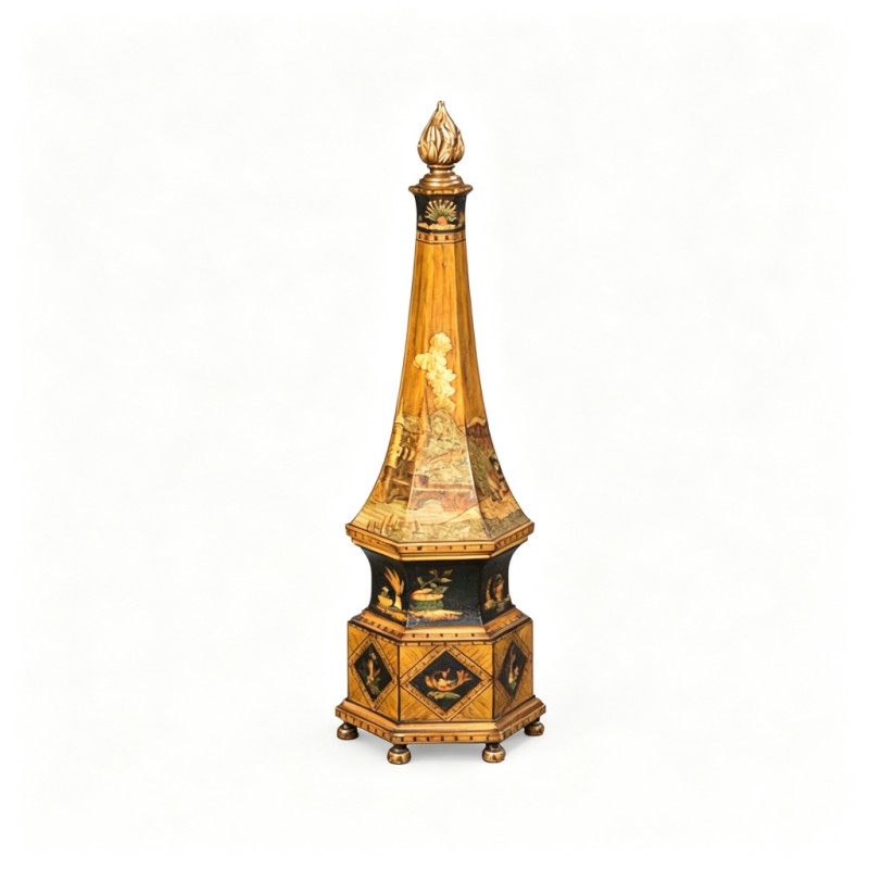 Wooden Hand-Painted Landscape-Figure Pagoda Ornament