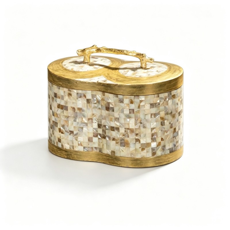 Pearlescent-Shell Mosaic Gourd-Shaped Jewelry Box