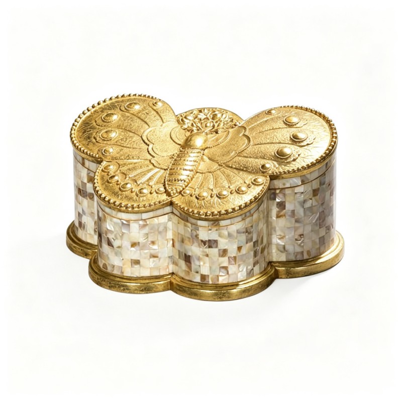 Gold-Butterfly-Relief Mother-of-Pearl Mosaic Jewelry Box