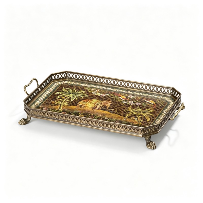 Distressed-Brass Openwork-Diamond-Railing Tray