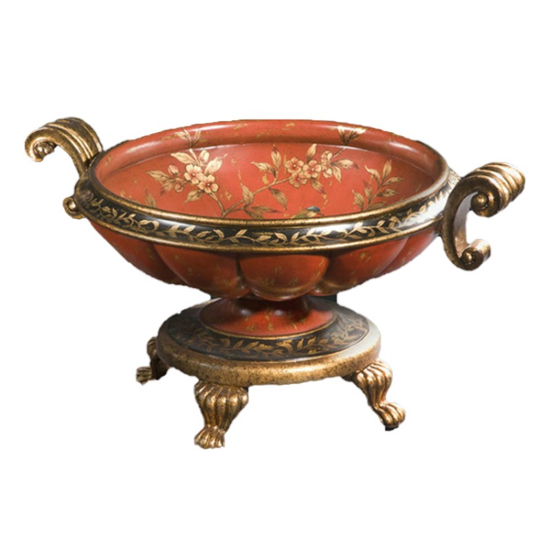 Red-Base Gold-Pattern Petal-Shaped Fruit Plate