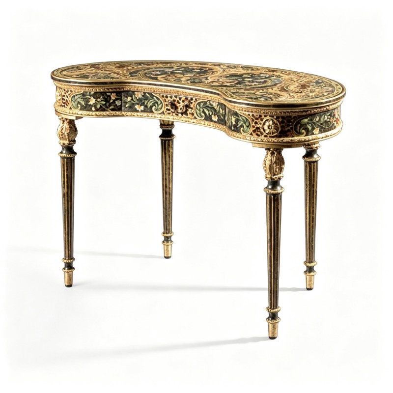 Classic French-Style Kidney-Shaped Hand-Painted Decorative Table