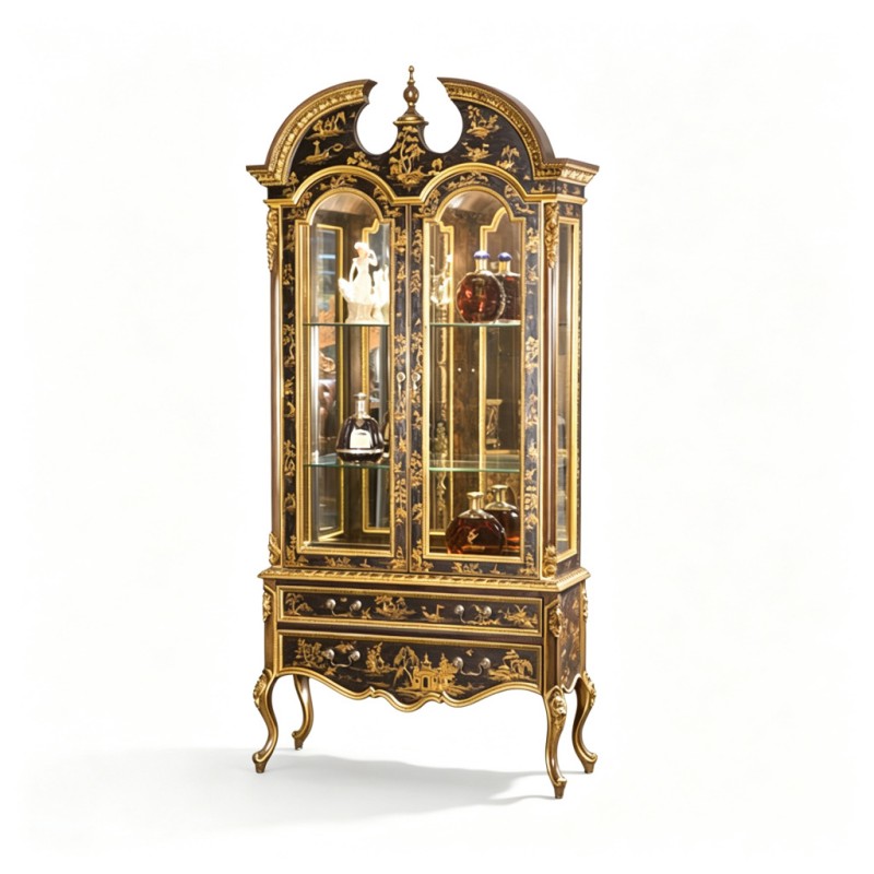 Antique French-Style Gilt Glass Display Cabinet