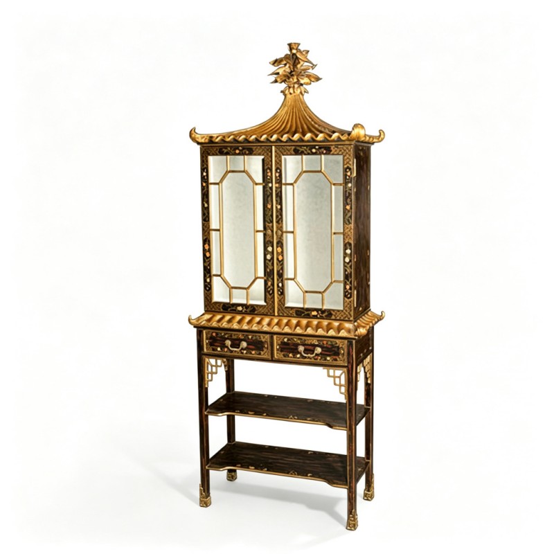 Chinese Gilded Eaves Mirror-Door Standing Cabinet