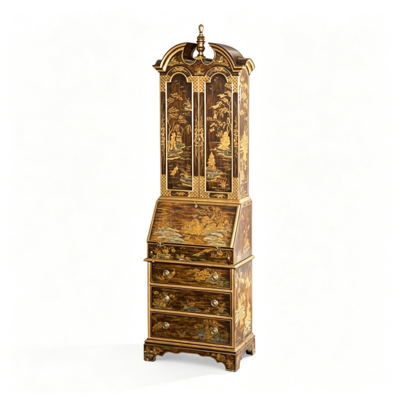 French-Style Oriental Gilt Fall-Front Tall Cabinet