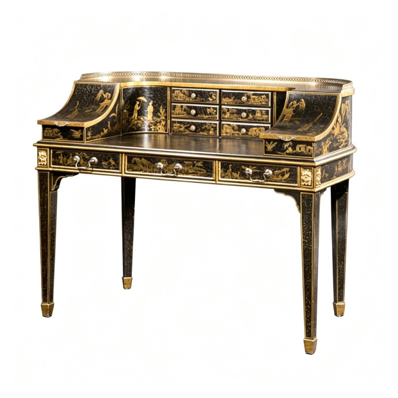 Gilt Classic French-Style Landscape Writing Desk