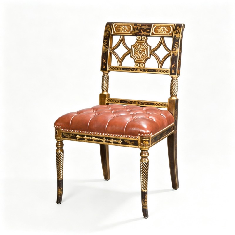 Gilt Classic French-Style Carved Leather Chair
