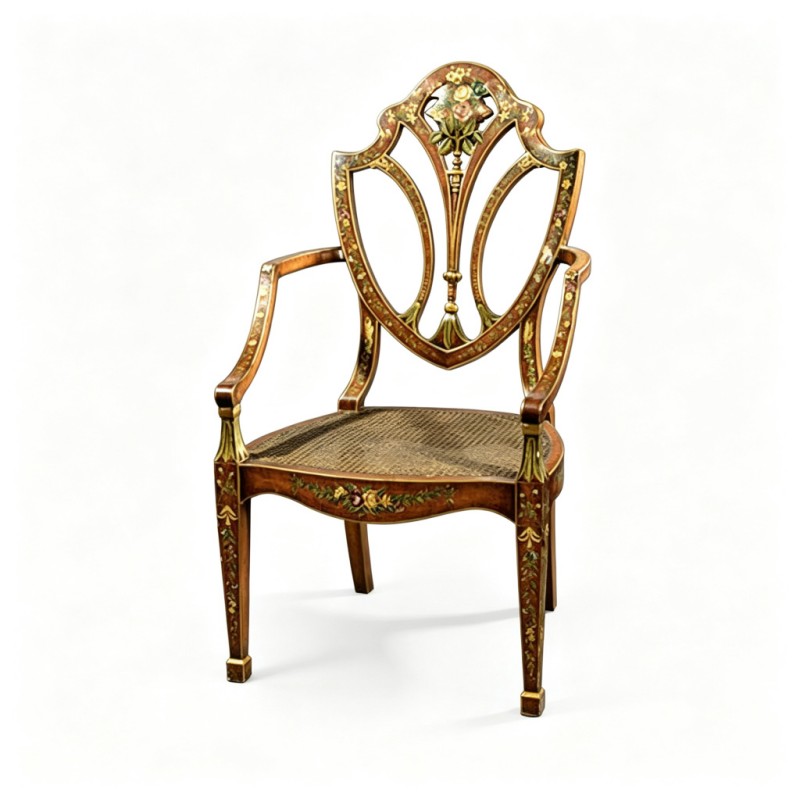 Classic French-Style Hand-Painted Rattan Armchair