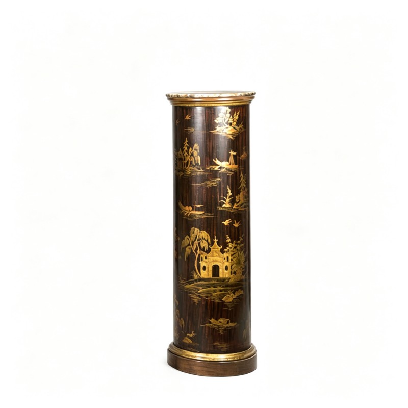 Dark-Brown Gilt-Landscape Pavilion Cylindrical Decorative Column