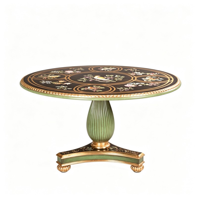 Classic French-Style Bird-and-Flower Hand-Painted Round Table