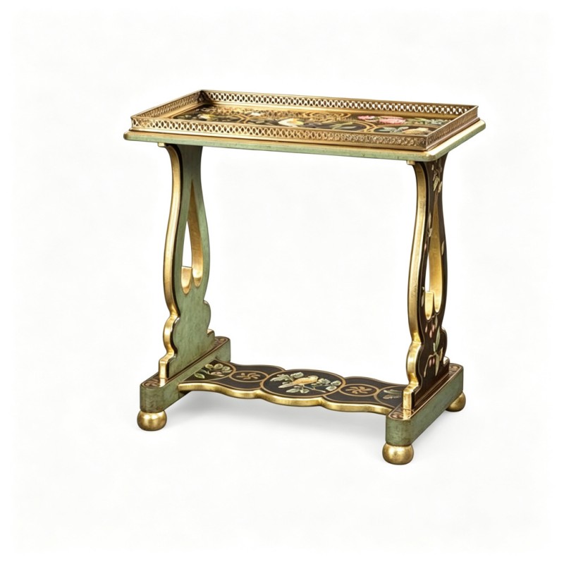 Classic French-Style Light Green Gilt Openwork Side Table