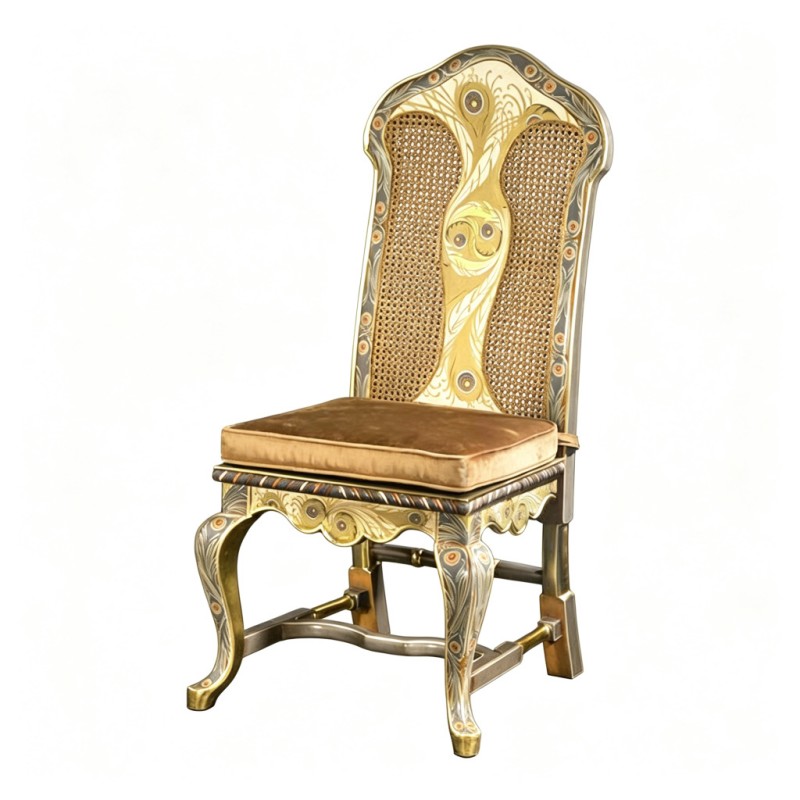 French Classical Rattan-Backrest Decorative Chair