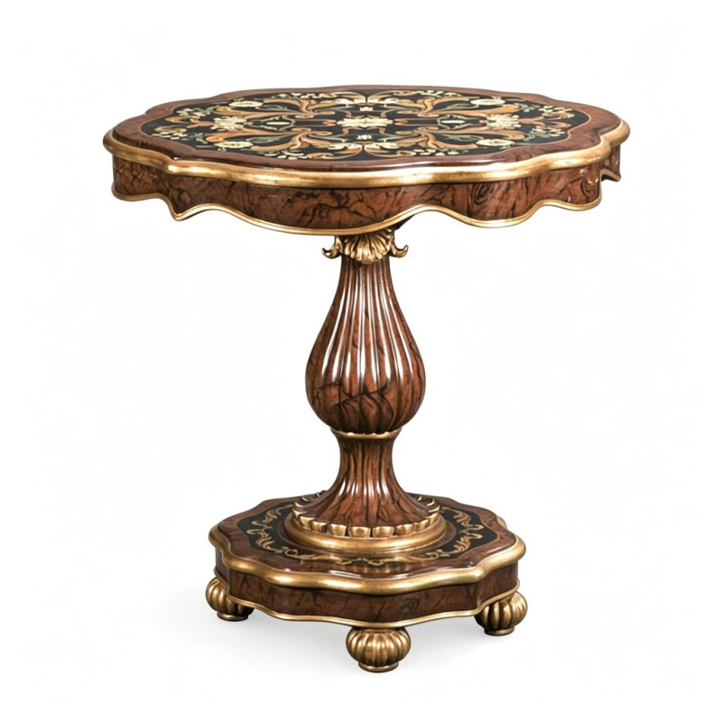 Classic French-Style Petal-Top Carved Side Table