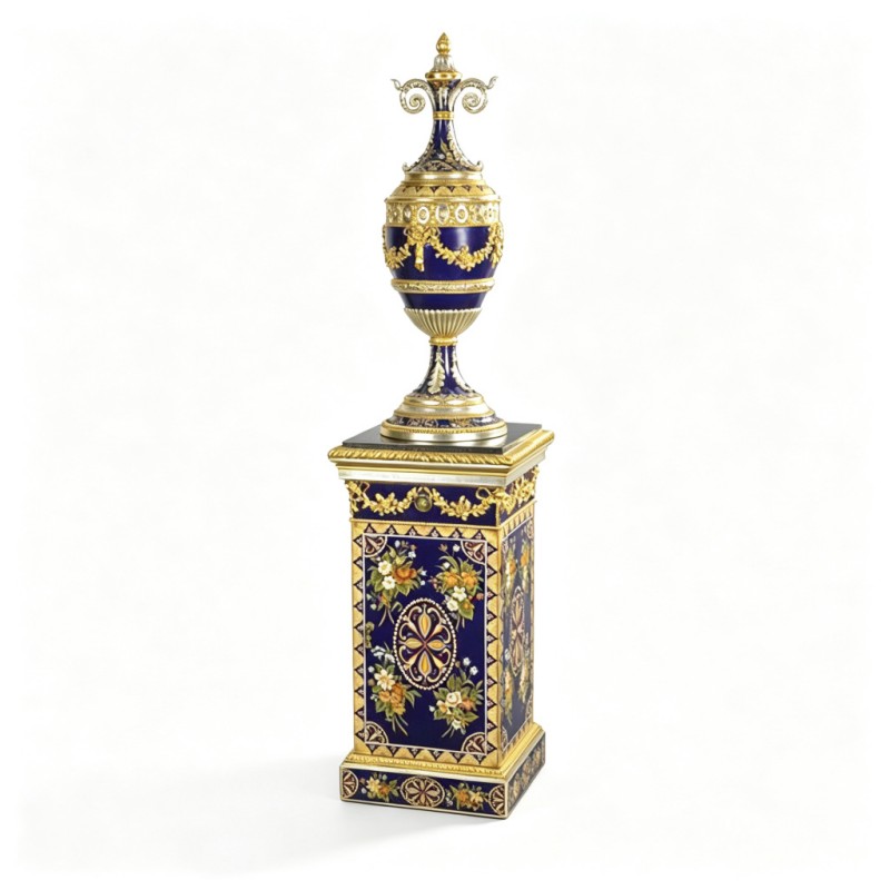 Classic French-Style Sapphire Blue Gilt Decorative Vase