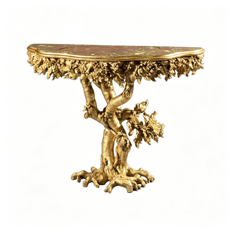 French Gilded Tree-Carved Console Table