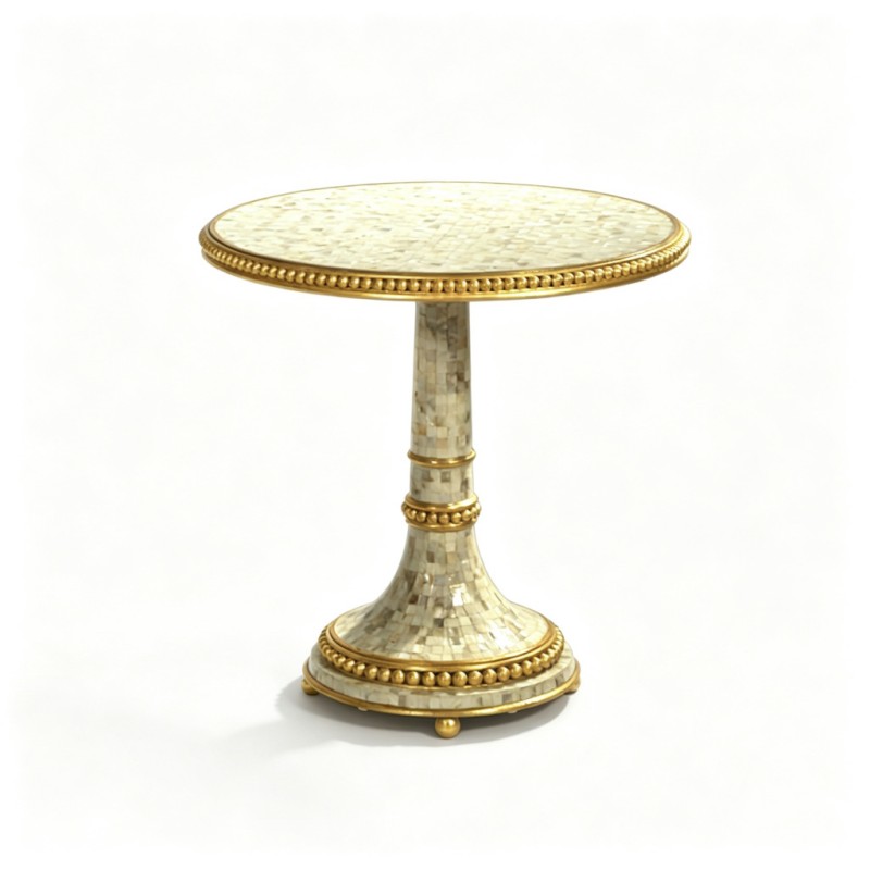 French Vintage Mosaic Round Side Table