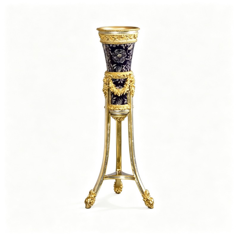 French Deep-Blue Gilded Tripod Vase Ornament