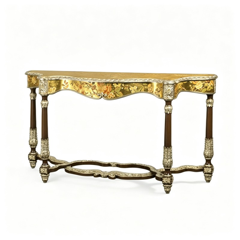 French Classical Gold-Painted Floral Decorative Console Table