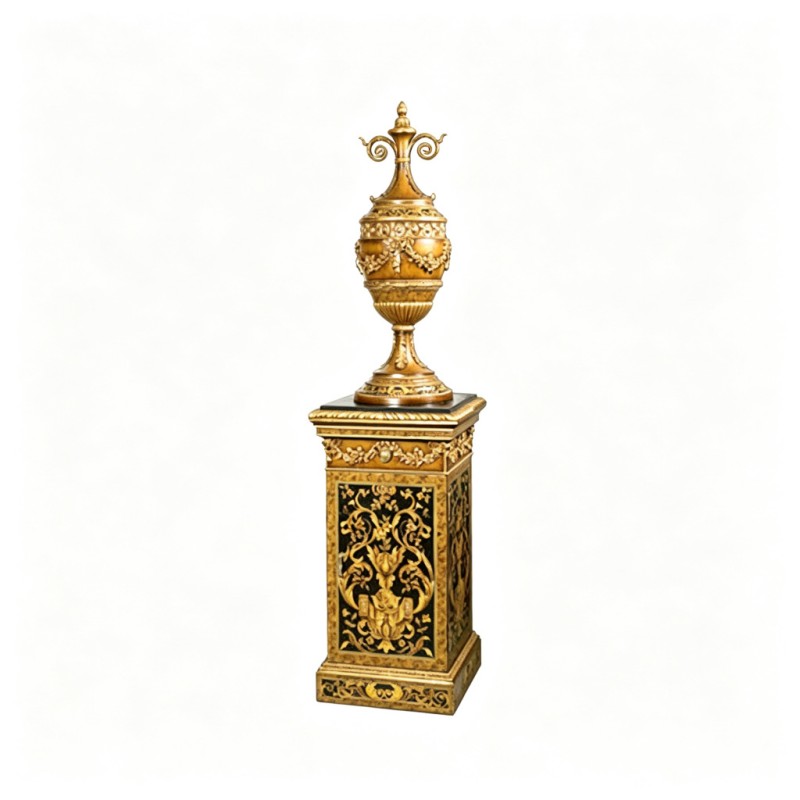 Gilded Classic French-Style Pedestal Lidded Vase Ornament