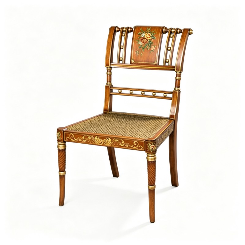 Classic French-Style Hand-Painted Rattan Wood Chair