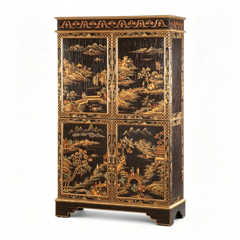 Chinese Gilt Landscape-and-Figure Standing Cabinet