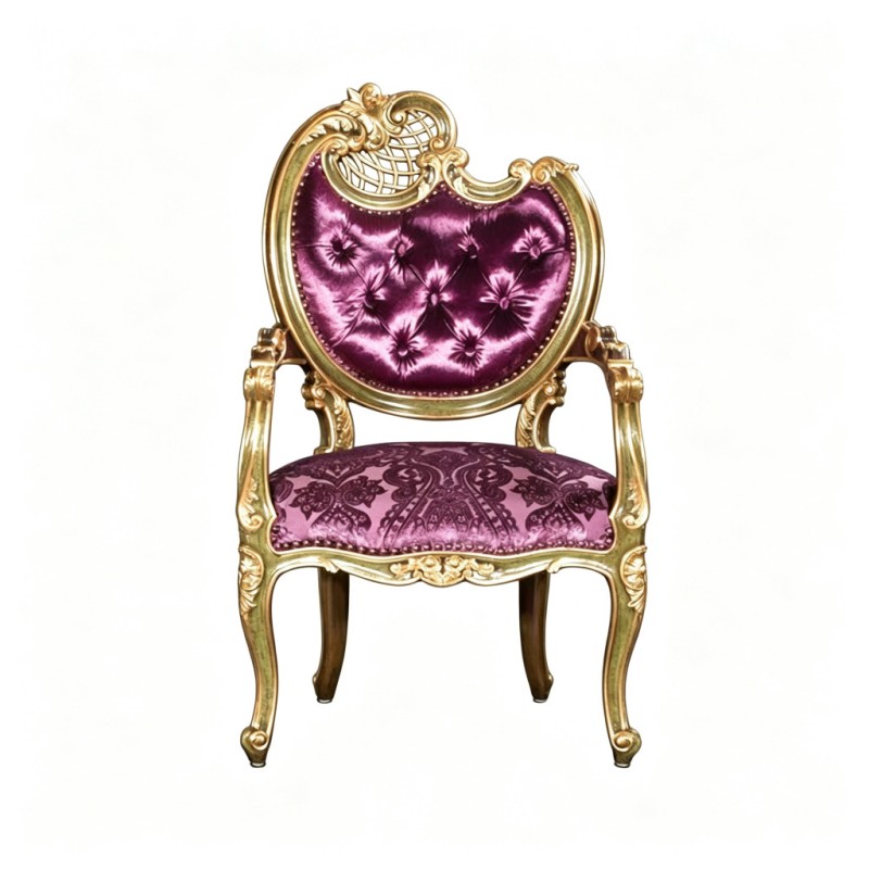 French Classical Burgundy-Velvet Carved Armchair