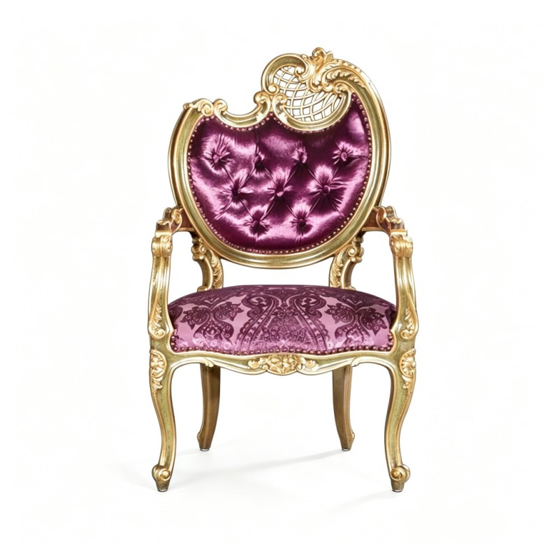 French Classical Plum-Velvet Gilded Carved Armchair