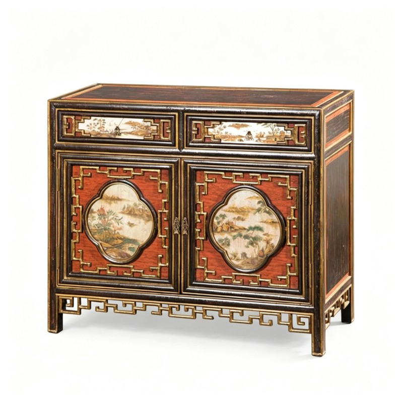 Chinese Gilt Landscape Decorative Cabinet