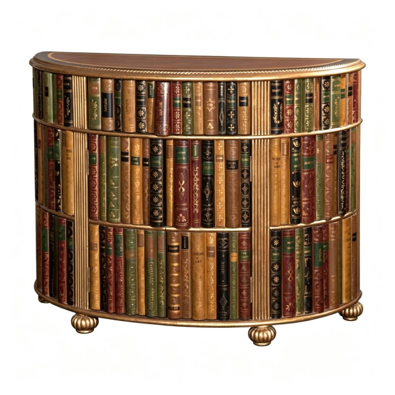 French-Style Faux Book-Spine Demilune Decorative Sideboard