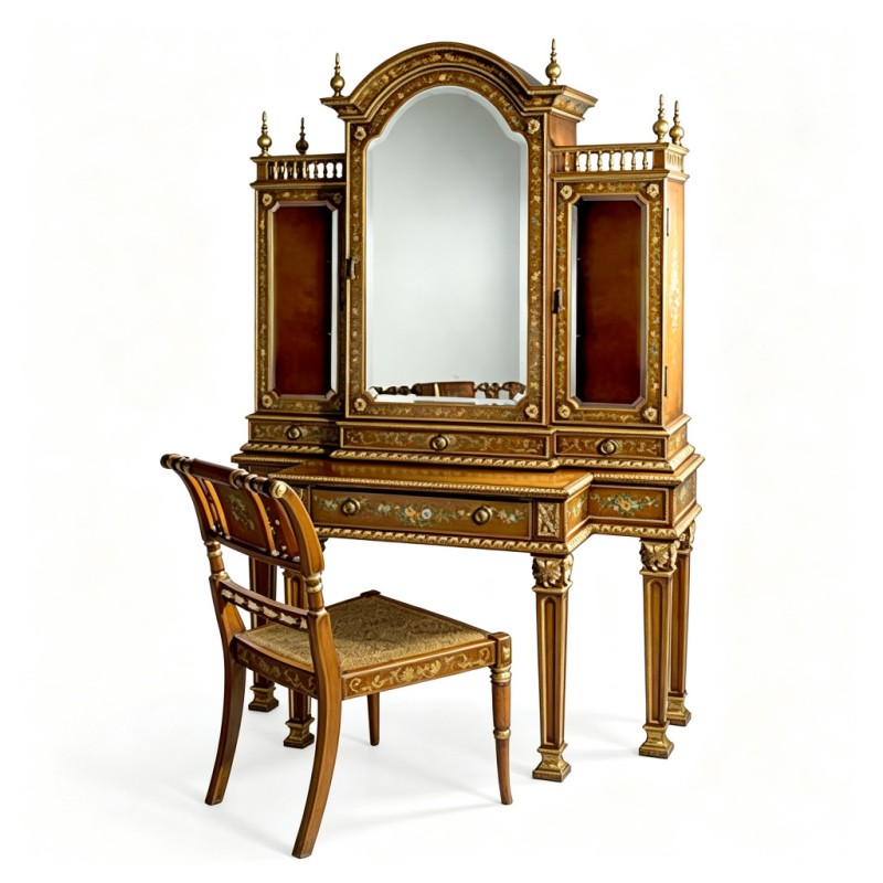 Gilded Classic French-Style Carved Vanity Table Set