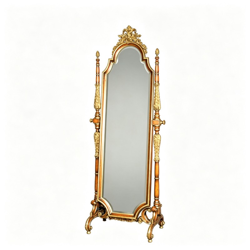 Gilded Classic French-Style Carved Full-Length Mirror