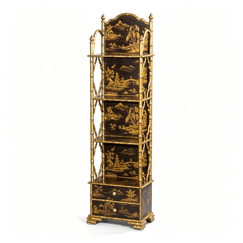 Chinese Gilt Landscape Multi-Shelf Display Stand