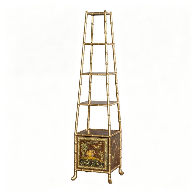 Gold Bamboo-Styled Pagoda-Shaped Display Shelf