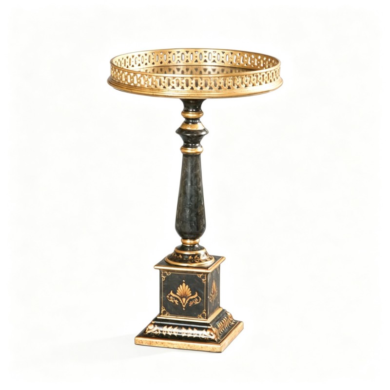 Gilded Classic French-Style Carved Pedestal Side Table
