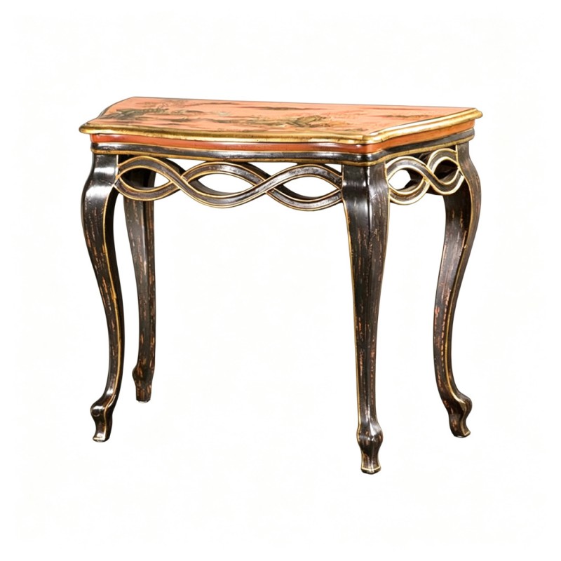 Gilt Distressed French-Style Curved-Leg Side Table