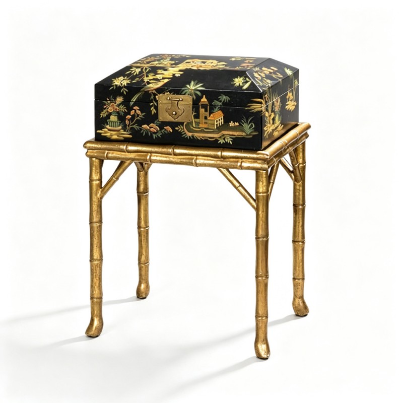 Chinese Gilt Jewelry Box Bamboo Pedestal Table