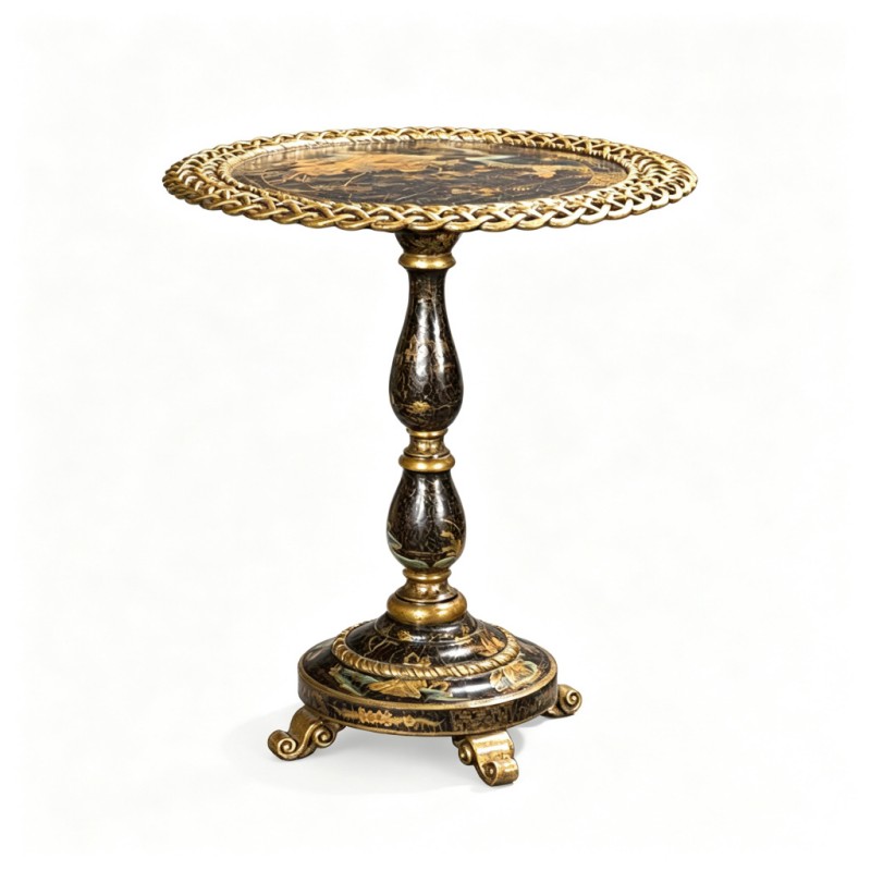 Gilt Classic French-Style Gourd-Pillar Round Side Table