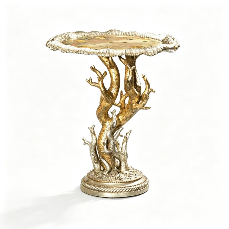 Biomorphic Branch Gold-and-White Artistic Side Table