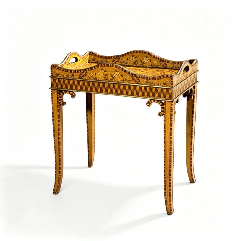 Classic French-Style Inlaid Carved Tray Side Table