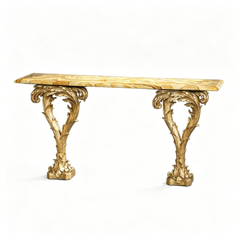 French Classical Marble-Top Gilded Console Table