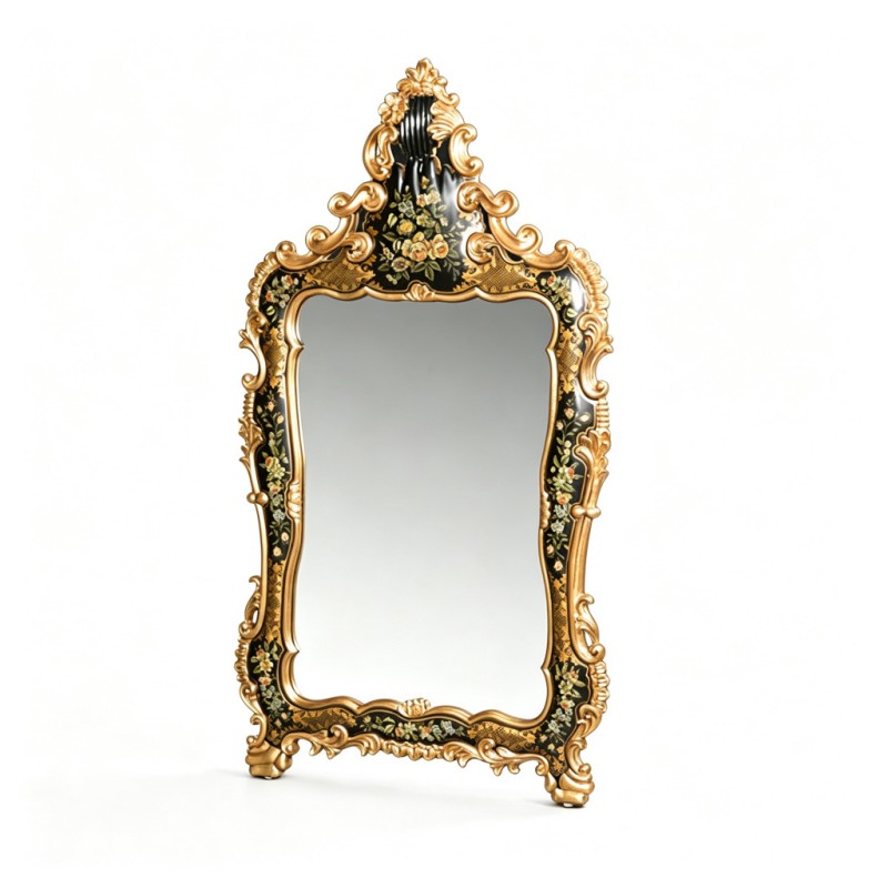 Baroque Black-Base Gold-Carved-Scrollwork Decorative Mirror