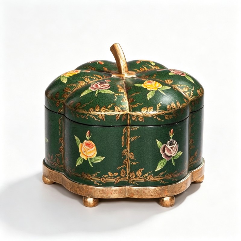 Deep-Green Crackle Rose Pumpkin-Shaped Storage Box